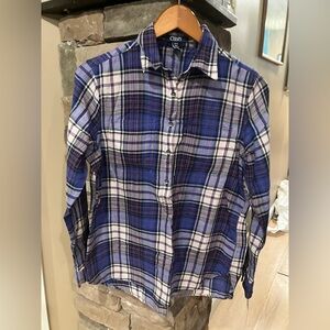 Women’s Chaps purple plaid shirt small